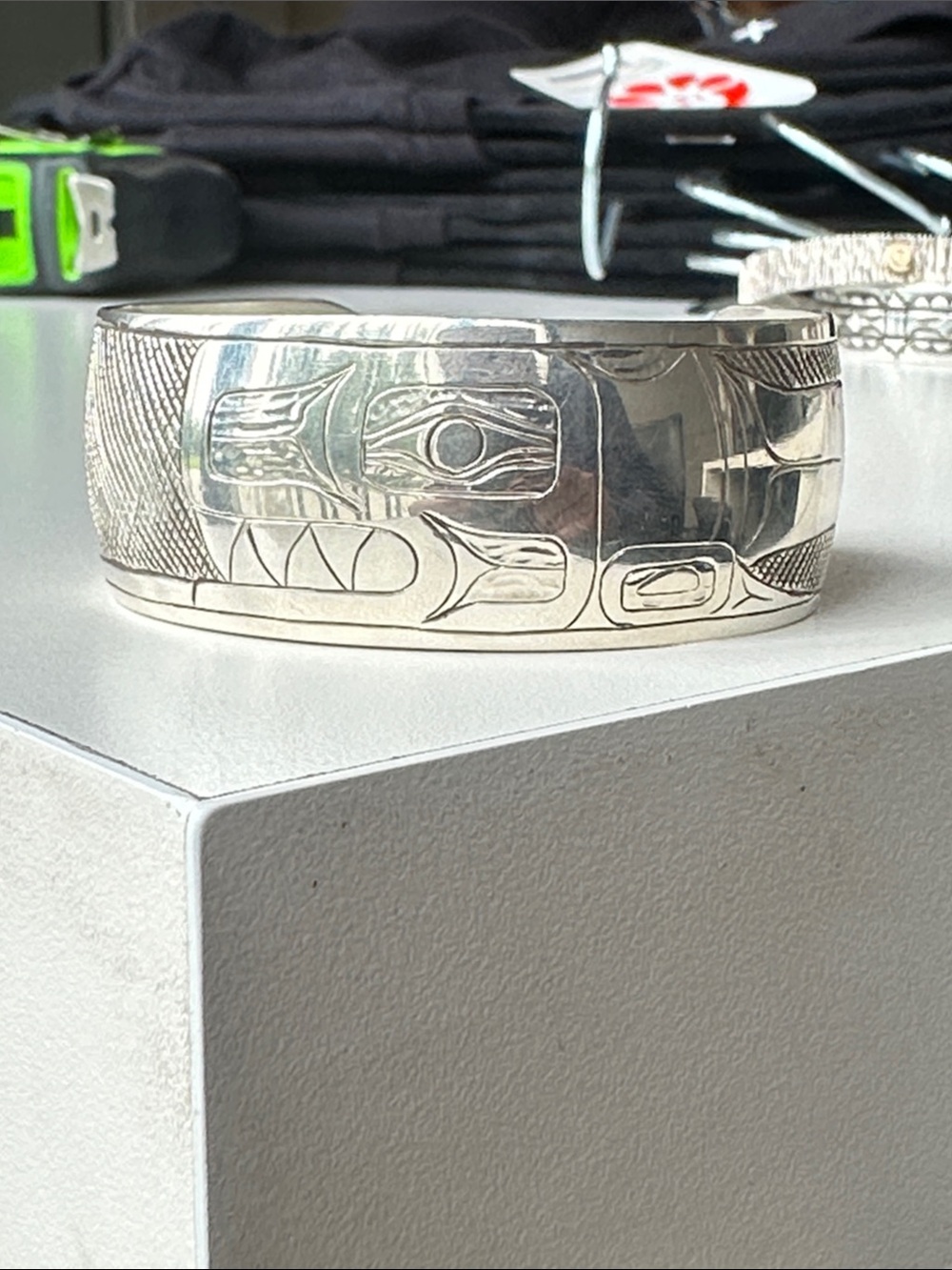 Sterling Engraved Killer Whale/ Orca Bracelet - Native American Brian Chilton